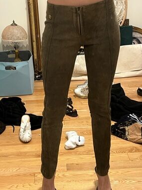 Roberto Cavalli Olive Suede Skinny Pants